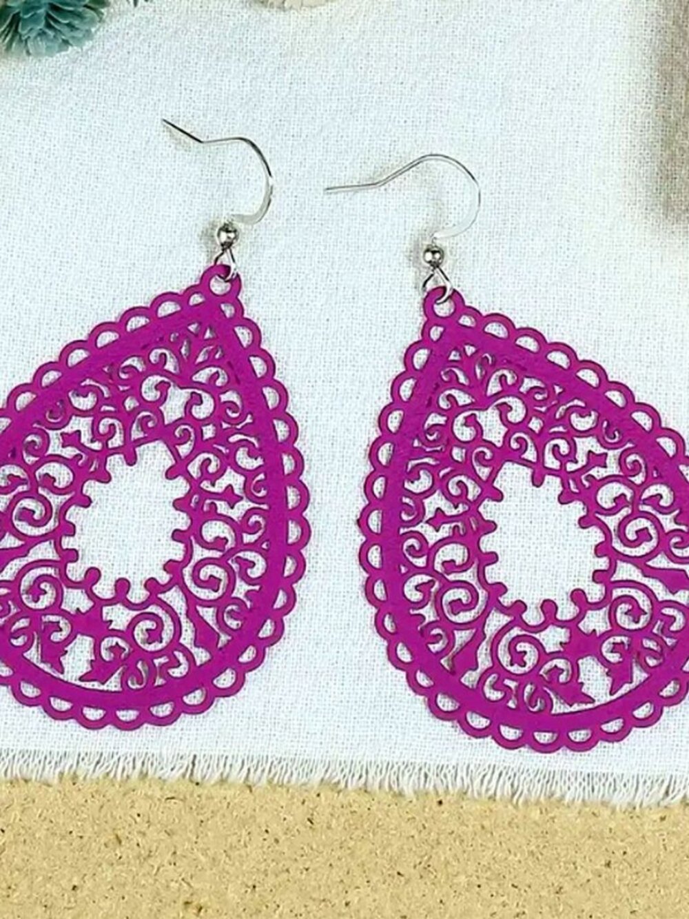 Ophelia Filigree Teardrop Water Drop Dangle Earrings Purple Plum Gift Packaged